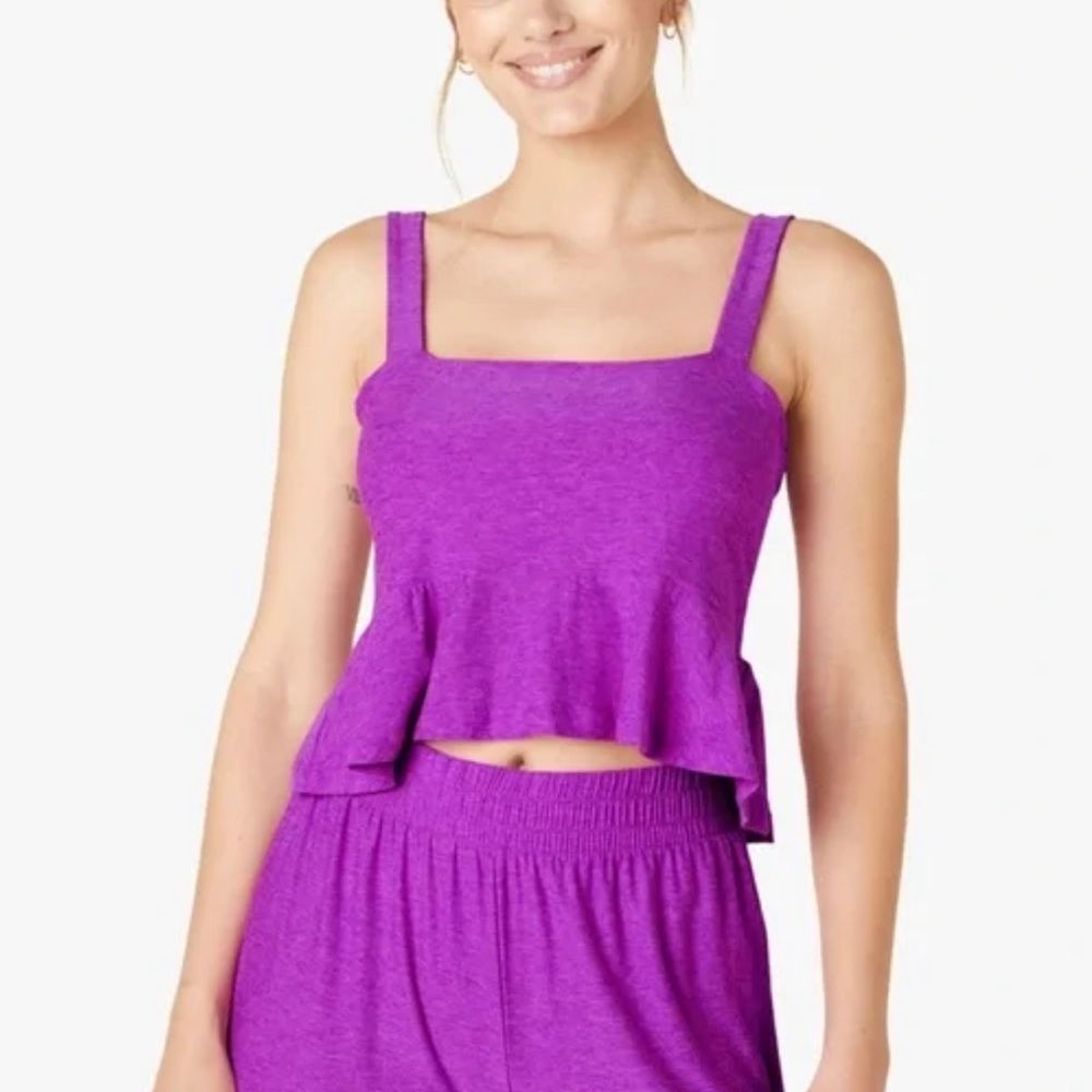 Beyond Yoga Magenta Ruffle Tank Top